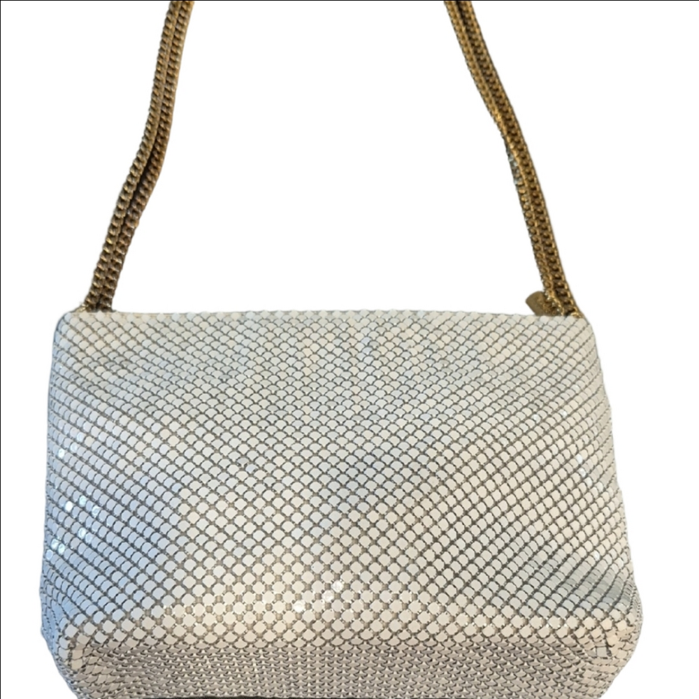 Whiting & Davis White Mesh Handbag with Adjustable Chain